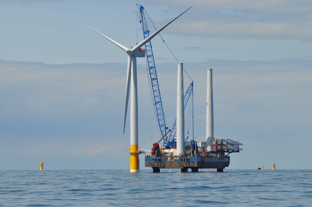 Wind turbines being built in the sea