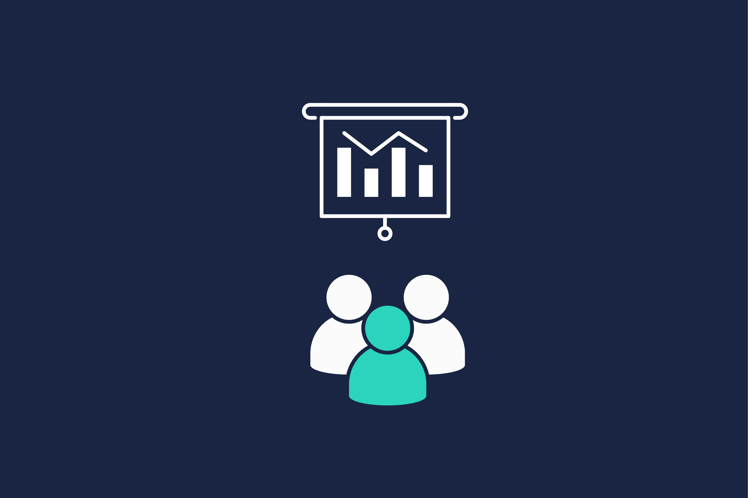A graphic of 3 people and a graph