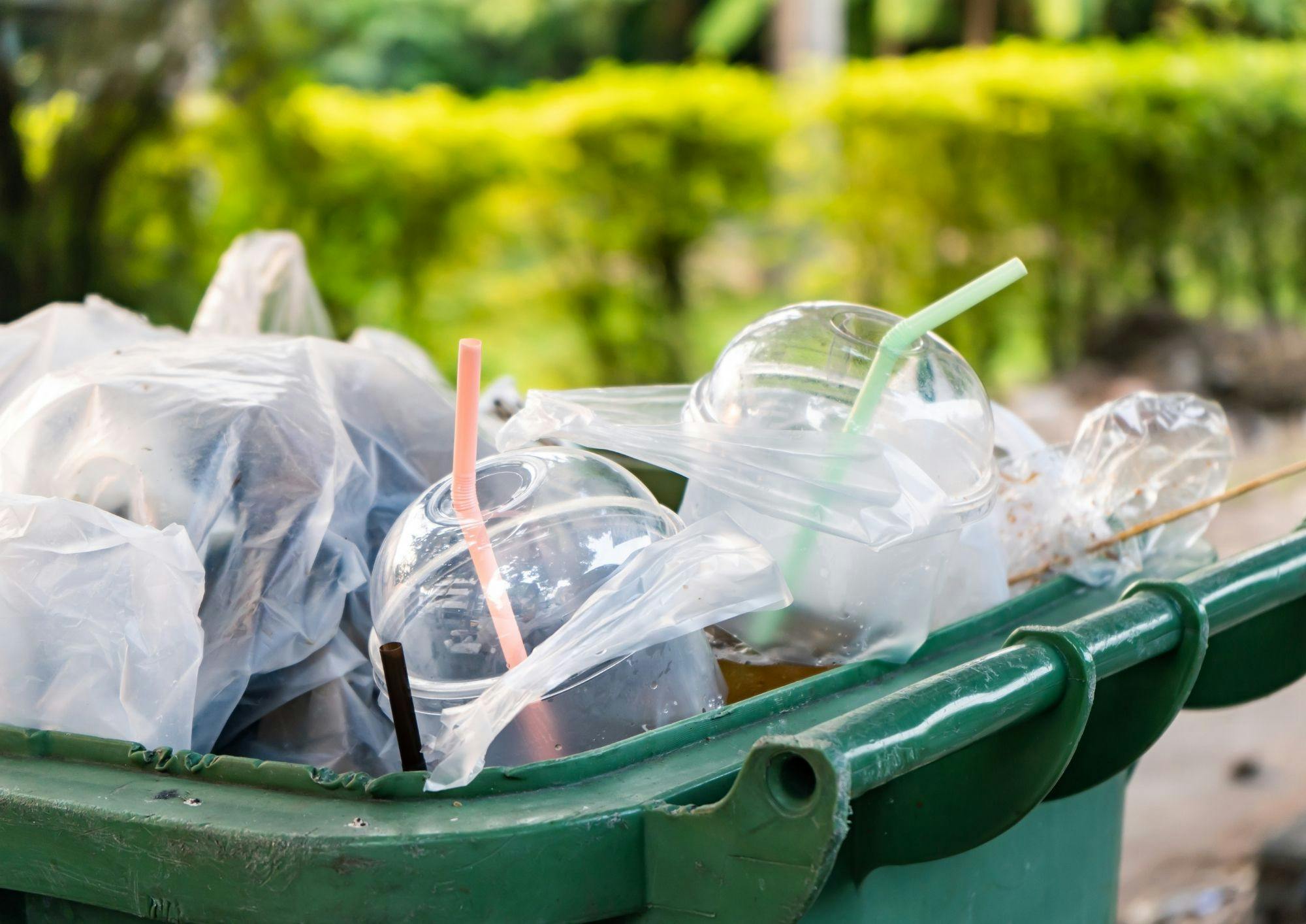 Plastic overflowing in a bin